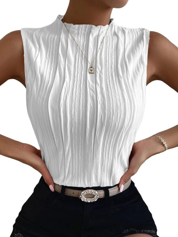 Women's Sleeveless Mock Neck Textured Tank Top