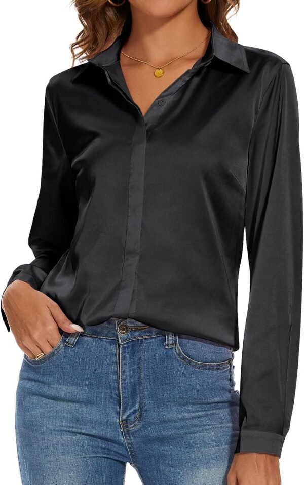Women's Silk Blouse Long Sleeve Lady Shirt Casual Office Work Blouse Shirt Tops
