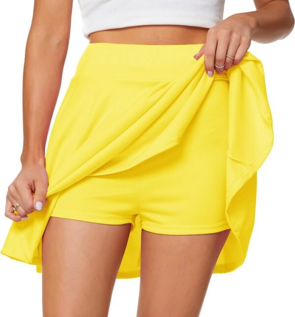 Women's Casual Basic Versatile Flared Pleated Mini Skater Skirt with Shorts