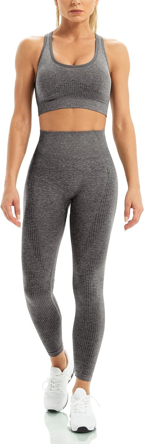 Women 2 Piece Workout Outfits Sports Bra Seamless Leggings Yoga Gym Activewear Set