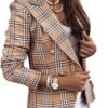 71lK7tMnd6L._AC_SL1500.jpg Women's Casual Blazer with Front Opening, Long Sleeves, Double-Breasted Design, Vintage Printed Plaid, Slim Fit Women's Blazer