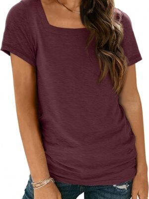 Womens Tops Casual Spring Summer Tshirts 2024 Short Sleeve Square Neck Basic Tee Outfits