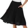Womens High Waisted A Line Pleated Midi Skirt Button Front Skirts with Pocket