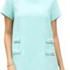 Women's Tweed Dress Short Sleeve Crew Neck A-line Party Vintage Mini Skirt Causal Dresses