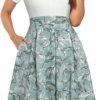 Womens Elegant Print Notched Neck Slant Pocket Pleated Hem Casual A-Line Dress