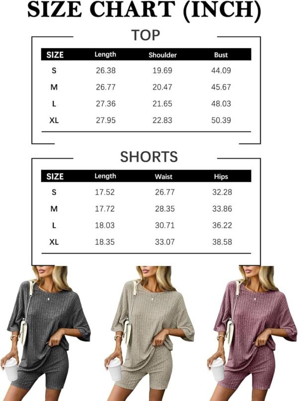 Women's Summer 2 Piece Outfits Lounge Sets Ribbed Knit Short Sleeve Loose Top and Bodycon Shorts Pajamas Set 2024