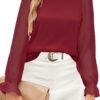 Womens Blouses Trendy Dressy Casual Tops Elegant Puff Long Sleeve Shirts Ruffle Mock Neck Plain Chiffon Outfits