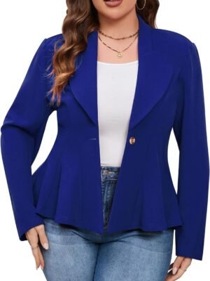 Women's Plus Size Blazer, Long Sleeve Flattering Business Casual Suit Jacket for Women Fashion Dressy