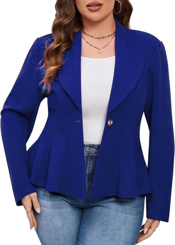 Women's Plus Size Blazer, Long Sleeve Flattering Business Casual Suit Jacket for Women Fashion Dressy