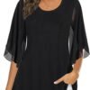 Women's Tops 3/4 Sleeve Blouses Dressy Casual Double Layers Mesh Tunic Shirts