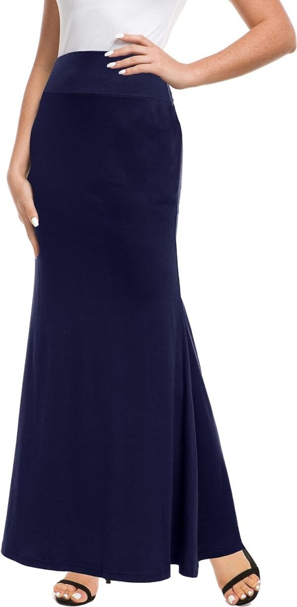 Women's Fold Over High Waisted Floor Length Maxi Flare Skirt with Pockets