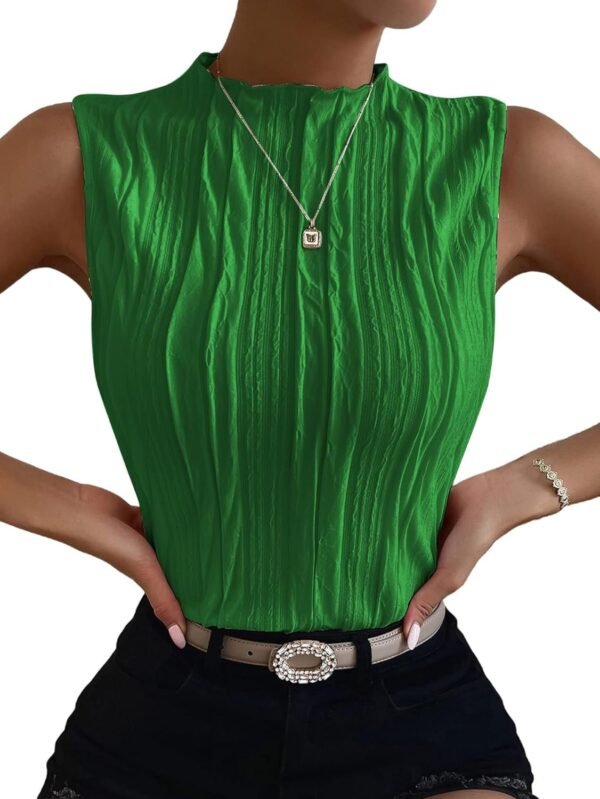 Women's Sleeveless Mock Neck Textured Tank Top
