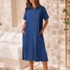 Womens Dress Summer Casual Short Sleeve Button Down Shirt Dress Beach Cover Up Dress with Pockets