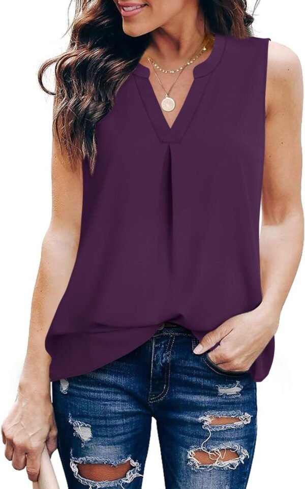 Women's Summer Tank Blouse Casual V Neck Sleeveless Tunic Top Shirt