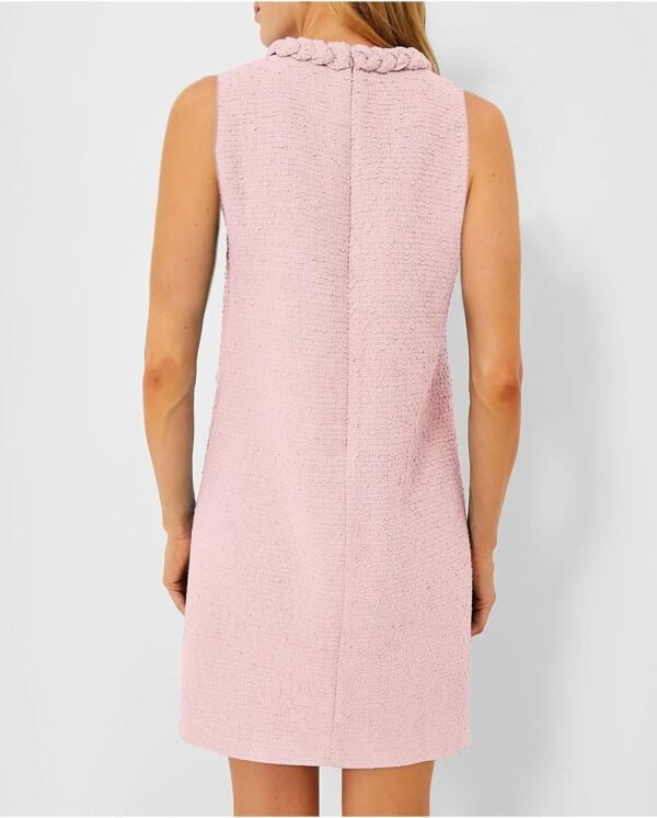 Women's Tweed Jackie Dress Crew Neck Sleeveless Elegant Vintage Button Bodycon A-line Mini Dresses