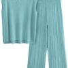 Womens Pullover Tops And Wide Leg Pants Casual Sweater Set