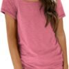 Womens Tops Casual Spring Summer Tshirts 2024 Short Sleeve Square Neck Basic Tee Outfits