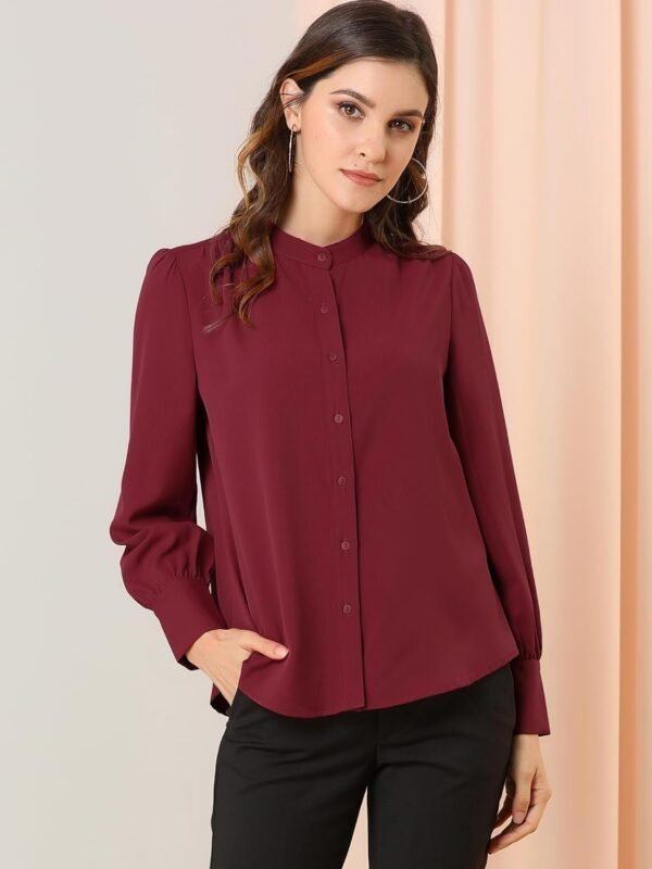 Women's Mandarin Collar Office Top Long Sleeve Button Down Shirt