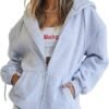 Women's Cute Hoodies Teen Girl Fall Jacket Oversized Sweatshirts Casual Drawstring Clothes Zip Up Y2K Hoodie with Pocket