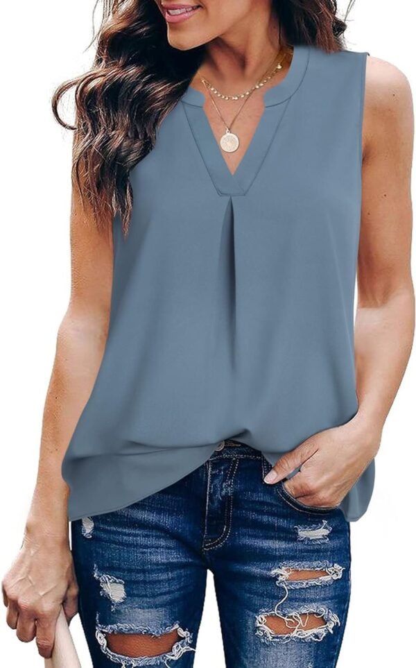 Women's Summer Tank Blouse Casual V Neck Sleeveless Tunic Top Shirt
