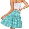 Women's Summer High Waist Floral Layered Ruffle Pleated Beach Mini Skirt