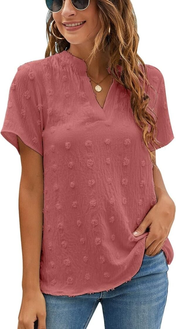 71qPFfV96oL._AC_SL1500.jpg Womens White Chiffon Blouses Short Sleeve V Neck Shirts Summer Casual Polka Dot Tops