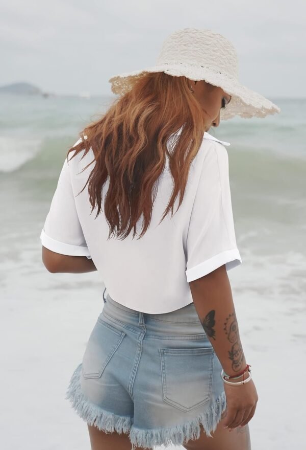 Womens Summer Short Sleeve Shirts V Neck Tie Knot Batwing Blouses Tops