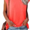 Womens Summer Short Cap Sleeve Shirts Solid Loose Fit Pocket Tunic Tops