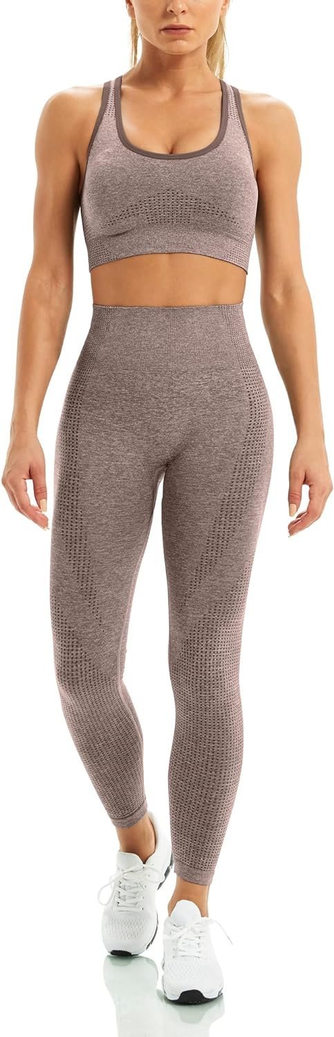 Women 2 Piece Workout Outfits Sports Bra Seamless Leggings Yoga Gym Activewear Set