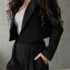 Womens Cropped Blazer Jackets High Waisted Wide Leg Work Pants Suit Set