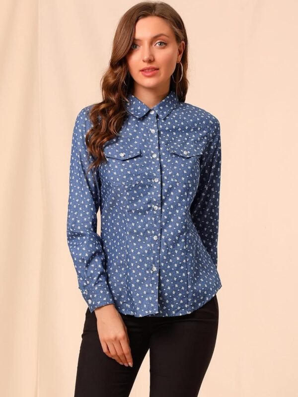 71slUGyntuL._AC_SL1500.jpg Women's Button Down Long Sleeve Point Collar Chambray Poplin Shirt