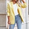 Womens Casual Blazers Button Lapel Long Sleeve Cardigan Work Office Fashion Suit Blazer Jackets with Pockets