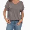 Women's Oversized Short Sleeve Tshirts Casual V Neck Summer Tops Loose Fit 2024 Work Shirts