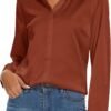 Women's Silk Blouse Long Sleeve Lady Shirt Casual Office Work Blouse Shirt Tops