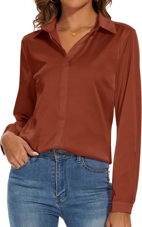 Women's Silk Blouse Long Sleeve Lady Shirt Casual Office Work Blouse Shirt Tops