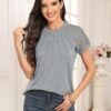 Womens Tshirts Trendy Fashion Tops Lace Short Sleeve Business Tee Shirts Casual Knitted Blouses Summer Outfits 2024