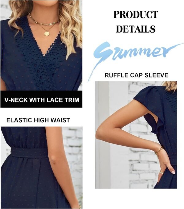 Women's Wrap V Neck Wedding Guest Dress Flutter Sleeve Swiss Dot A-Line Midi Summer Beach Dress