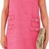 Women's Tweed Jackie Dress Crew Neck Sleeveless Elegant Vintage Button Bodycon A-line Mini Dresses