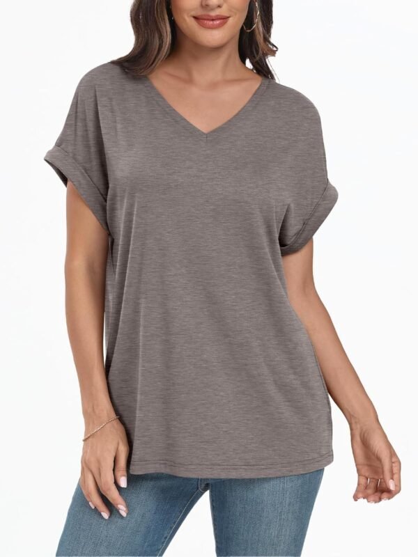 Women's Oversized Short Sleeve Tshirts Casual V Neck Summer Tops Loose Fit 2024 Work Shirts