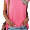 Womens Summer Short Cap Sleeve Shirts Solid Loose Fit Pocket Tunic Tops