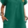Womens Cotton Shirt Dress Summer Casual Short Sleeve Button Down Beach Cover Up Shirts with Pockets