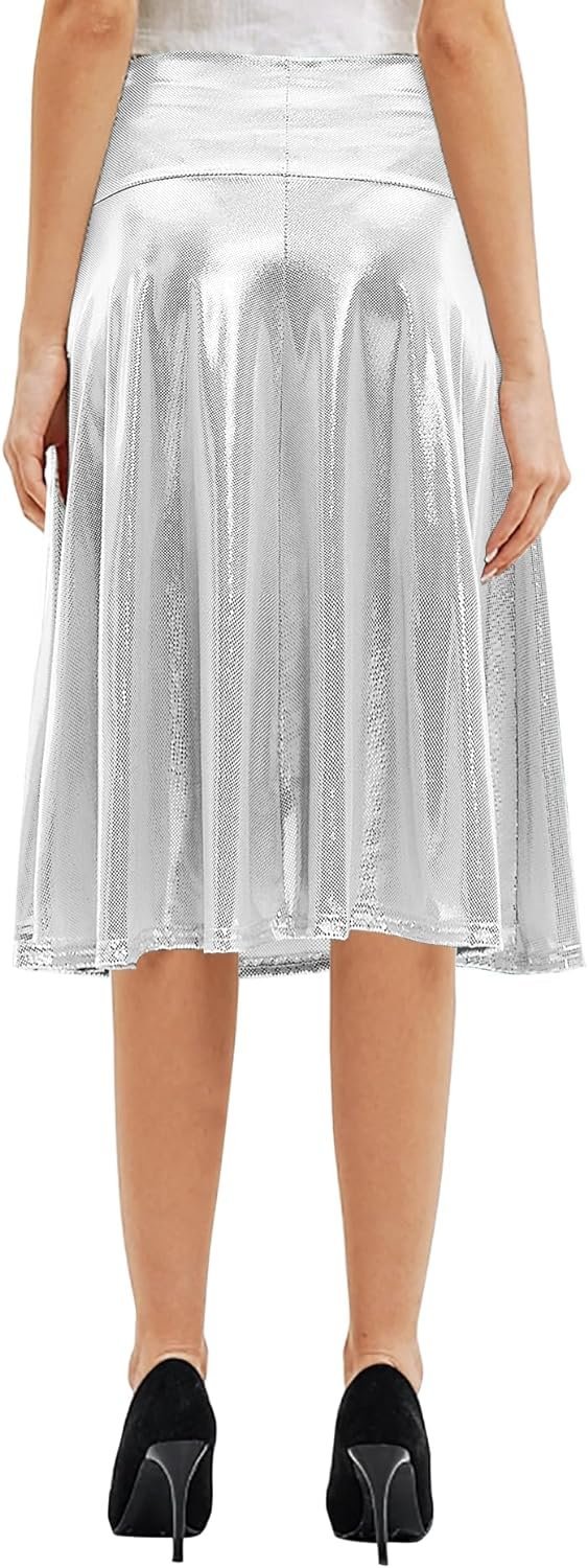 Women's Casual Ruched Stretchy High Waist A-Line Skirt Pleated Flared Midi Skirt