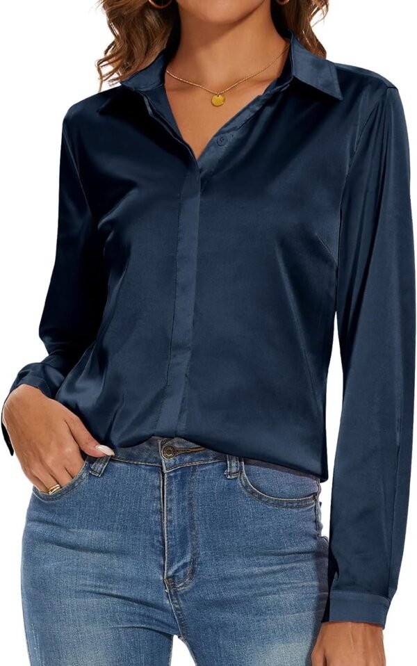 Women's Silk Blouse Long Sleeve Lady Shirt Casual Office Work Blouse Shirt Tops