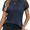 Womens Tshirts Trendy Fashion Tops Lace Short Sleeve Business Tee Shirts Casual Knitted Blouses Summer Outfits 2024