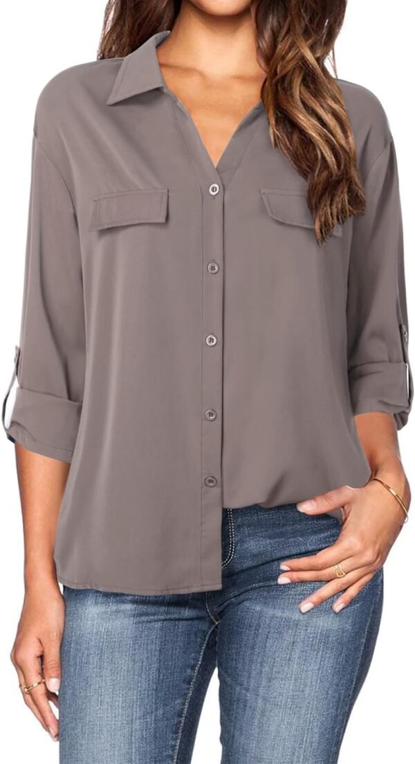 Women's Dressy Lapel Button Down Shirts for Work Office Business Casual Chiffon Blouse Tops
