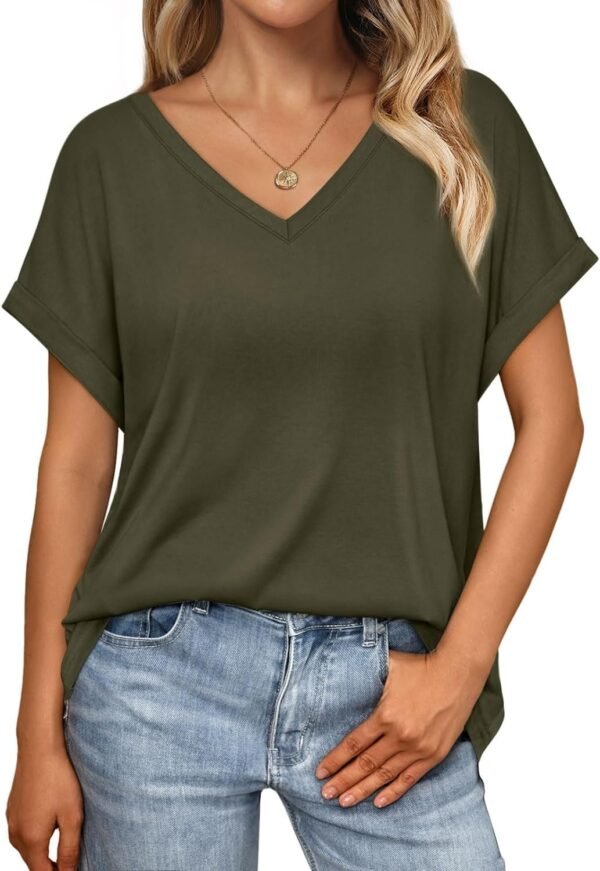 Women's Oversized Short Sleeve Tshirts Casual V Neck Summer Tops Loose Fit 2024 Work Shirts