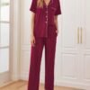 Women Pajamas Set Button Down Sleepwear Short Sleeve Nightwear with Long Pants Soft Pjs Set with Pockets S-XXL