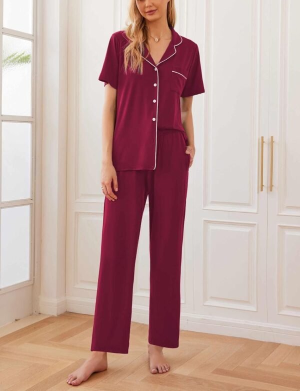 Women Pajamas Set Button Down Sleepwear Short Sleeve Nightwear with Long Pants Soft Pjs Set with Pockets S-XXL