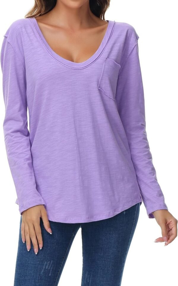 Women's Oversized T Shirts Fashion Long Sleeve Scoop Neck Top Shirts Loose fit Comfy Tees with Pockets