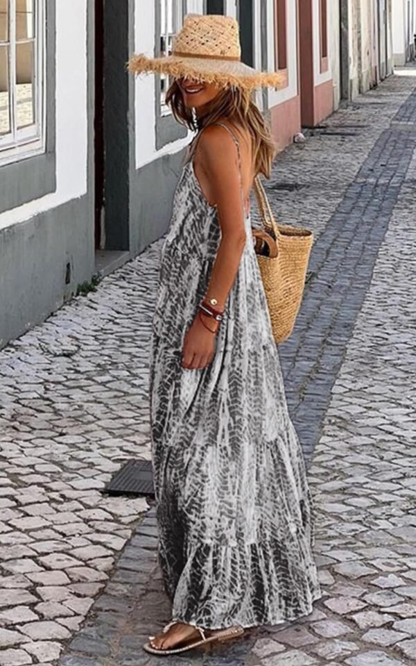 Women Summer Dresses 2024 Spaghetti Strap Scoop Neck Floral Maxi Dress Flowy Boho Long Sundress with Pockets